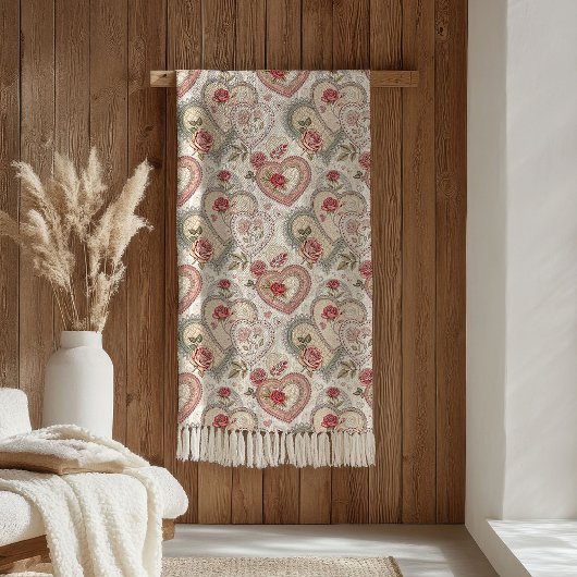 Polaire Couverture Cœurs & Roses Teinte Rose Vintage