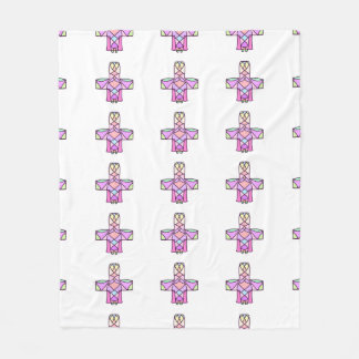 Polaire Couverture croix vitrail rose - Cadeau de foi