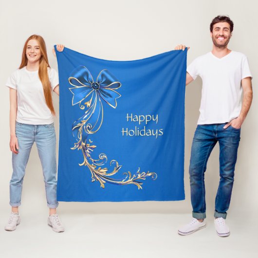 Polaire Couverture de Fleece de Vacances Fleur Or Bleu (En situation)