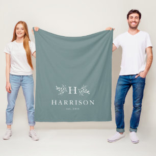 Polaire Couverture de jeunes mariés sarcelle monogramme ru