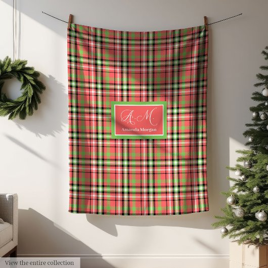 Polaire Couverture de Noël à monogramme avec accent tartan