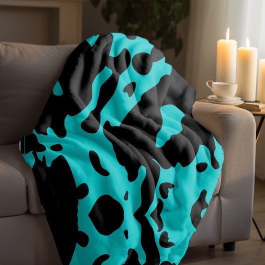 Polaire Couverture d'impression de vache noire et turquois