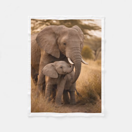 Polaire Couverture éléphant mère et bébé (Devant)