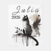 Polaire Couverture en art de chat à l'aquarelle - Nom Mémo (Devant)