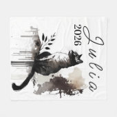Polaire Couverture en art de chat à l'aquarelle - Nom Mémo (Devant (Horizontal))