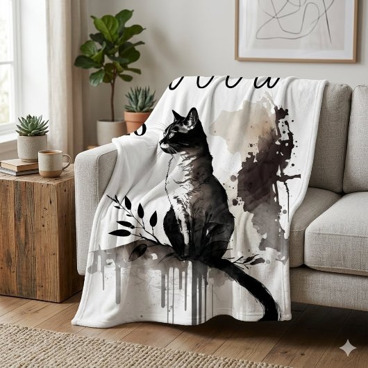 Polaire Couverture en art de chat à l'aquarelle - Nom Mémo