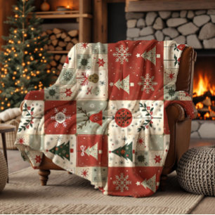 Polaire Couverture en flanelle à motif patchwork de Noël