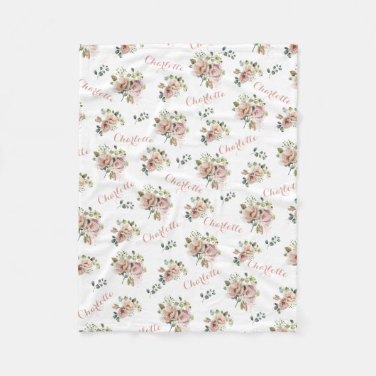 Polaire Couverture en molleton à monogramme floral rose (Devant)