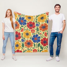 Couverture en molleton à motif floral d'art popula