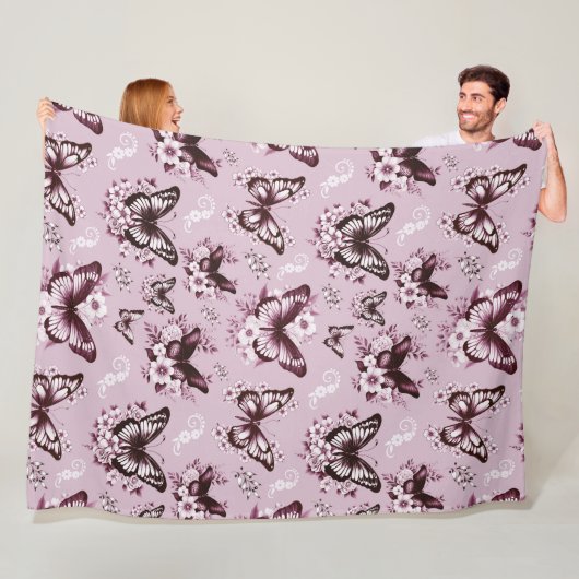 Polaire Couverture en molleton à motif papillon rose (En situation)