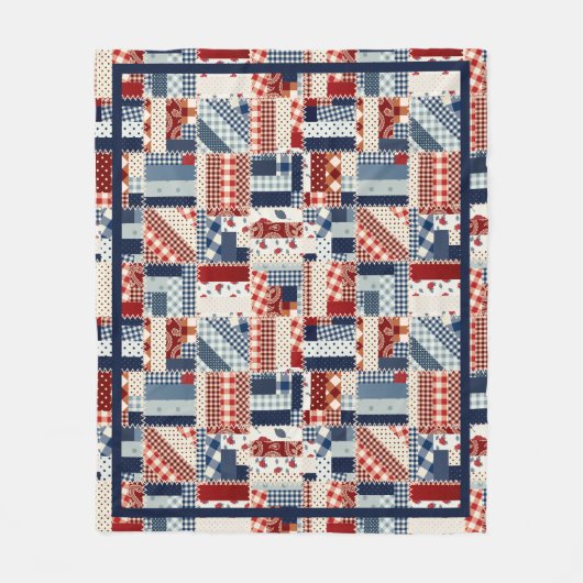 Polaire Couverture en molleton à motif patchwork rouge, bl (Devant)