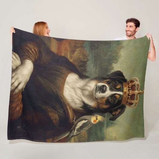 Polaire Couverture en molleton Chien Mona Lisa avec perroq (En situation)