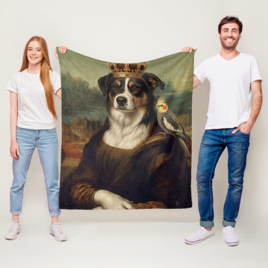 Polaire Couverture en molleton Chien Mona Lisa avec perroq (En situation)