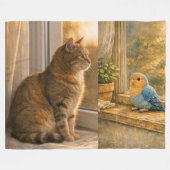 Polaire Couverture en molleton confortable Chat & Oiseau C (Devant (Horizontal))