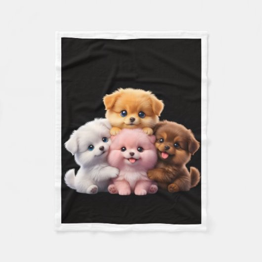 Polaire Couverture en molleton de quatre adorables chiots (Devant)