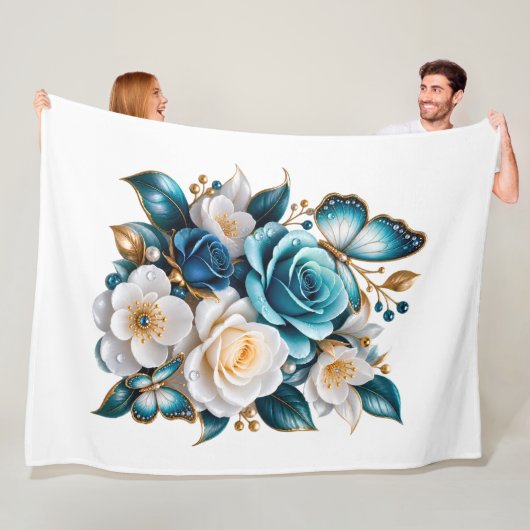 Polaire Couverture en molleton fleuri Papillon Rose Bleue (En situation)