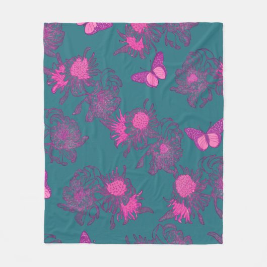 Polaire Couverture en molleton fleuri papillon rose sarcel (Devant)