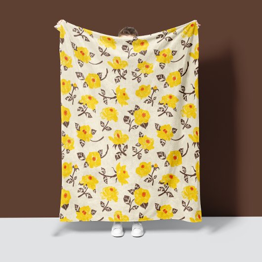 Polaire Couverture en molleton jaune marron Jardin de rose