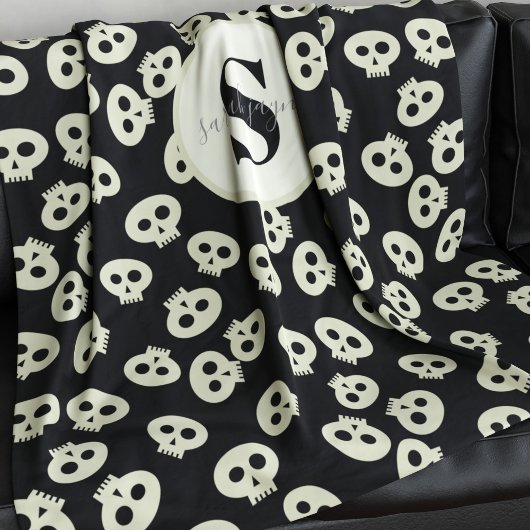 Polaire Couverture en molleton noir avec motif de crâne mi