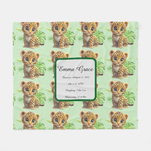 Polaire Couverture en molleton personnalisée bébé léopard (Devant (Horizontal))