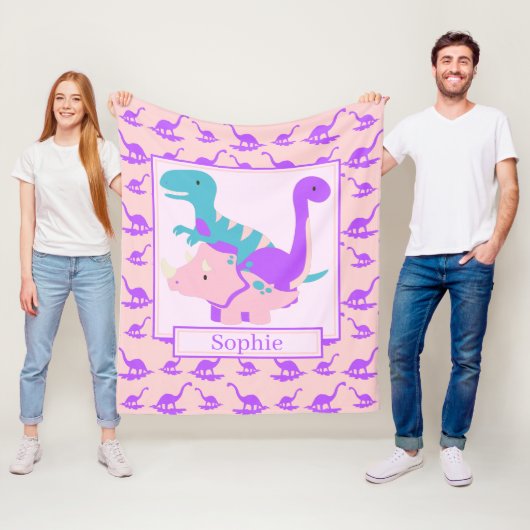 Polaire Couverture en molleton rose avec dinosaures mignon (En situation)
