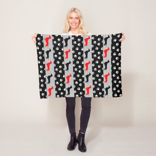 Polaire Couverture en molleton teckel gris rouge noir (En situation)