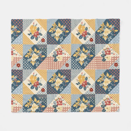 Polaire Couverture en patchwork gingham floral bleu jaune (Devant (Horizontal))