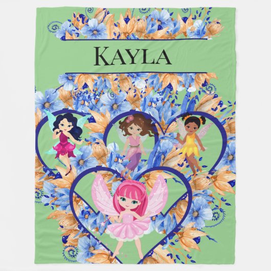 Polaire Couverture en toison Coeurs et fées (Devant)