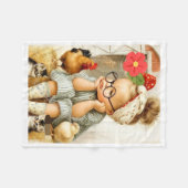 Polaire Couverture Fille de Ferme et Animaux Mignons (Devant (Horizontal))