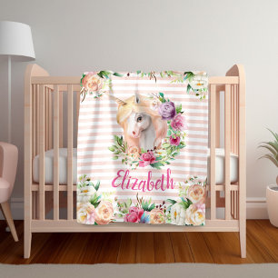 Polaire Couverture Fille Licorne Florale