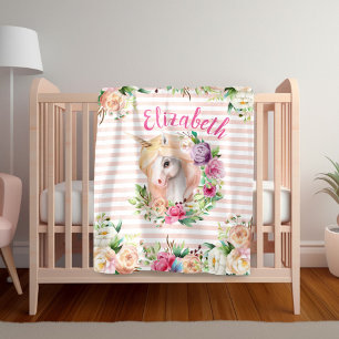 Polaire Couverture Fille Licorne Florale