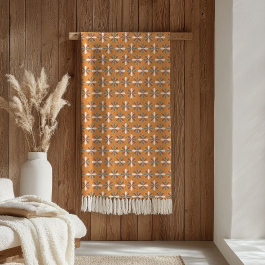 Polaire Couverture Fleurs Rétro Style Brun Terracotta