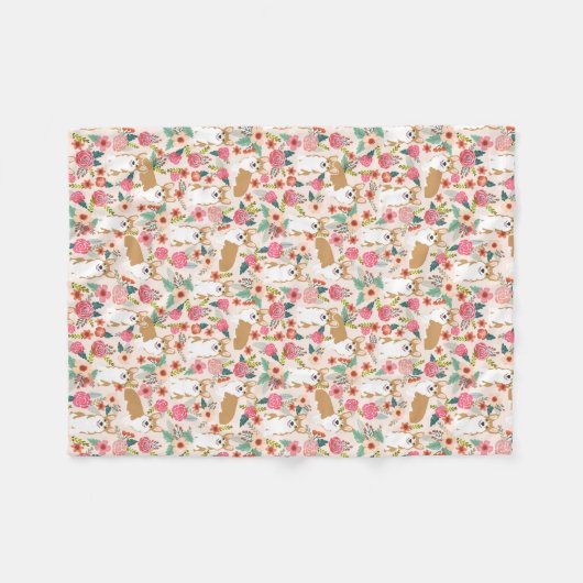 Polaire Couverture florale de corgi - crème (Devant (Horizontal))