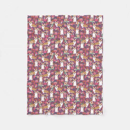 Polaire Couverture florale de corgi - pourpre (Devant)