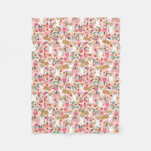 Polaire Couverture florale de corgi - rose (Devant)