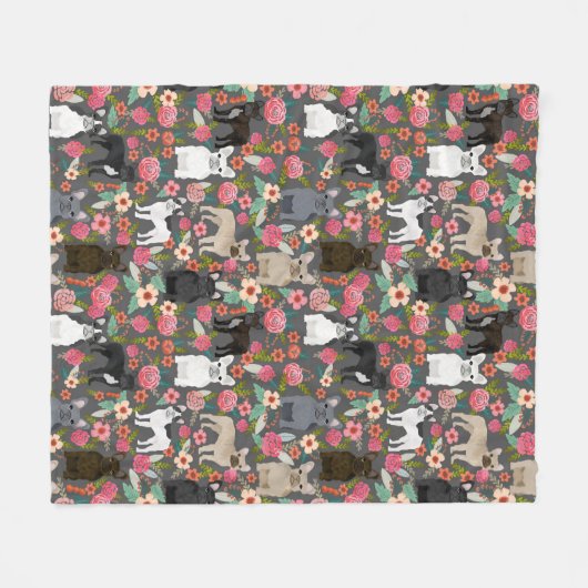 Polaire Couverture florale de Frenchie - bouledogue (Devant (Horizontal))