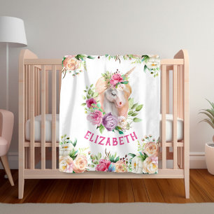 Polaire Couverture florale de la fille Unicorn