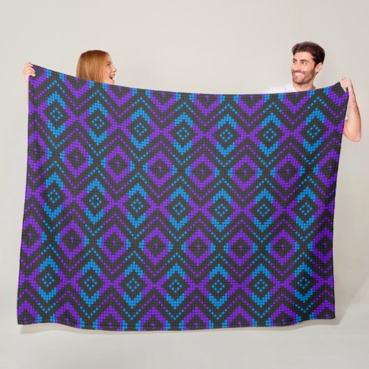 Polaire Couverture géométrique à pixels rose, violet et bl (En situation)