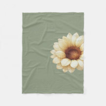 Couverture jetée fleur de tournesol vert sauge flo