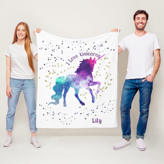 Polaire Couverture Licorne avec le nom de l'enfant (En situation)