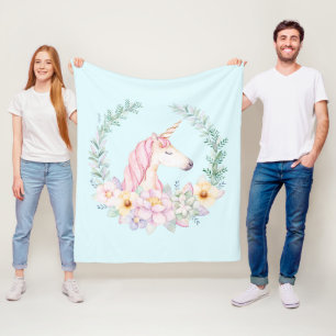 Polaire Couverture Licorne Floral Aquarelle Couverture Lic