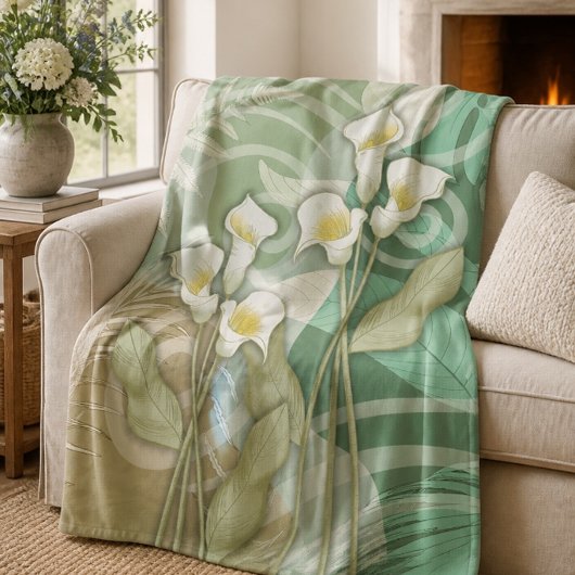 Polaire Couverture moyenne en molleton Fleurs de lys abstr