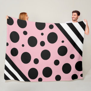 Polaire Couverture noir et rose à pois et rayures