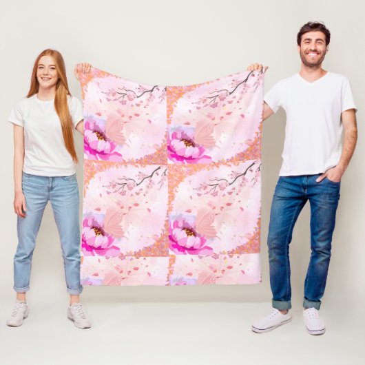 Polaire Couverture Papillon Fleur de Cerisier (En situation)