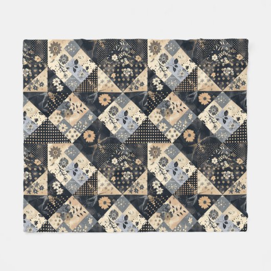 Polaire Couverture patchwork en crêpe bleu marine et crème (Devant (Horizontal))