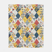 Polaire Couverture Patchwork Gingham Floral Bleu Jaune Rou (Devant)