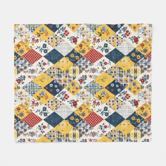 Polaire Couverture Patchwork Gingham Floral Bleu Jaune Rou (Devant (Horizontal))