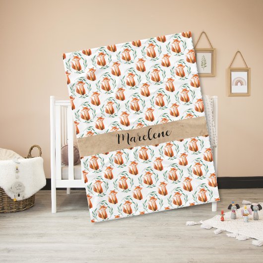 Polaire Couverture personnalisée bébé renard mignon souven