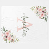 Polaire Couverture personnalisée nom, initiale et roses (Devant (Horizontal))