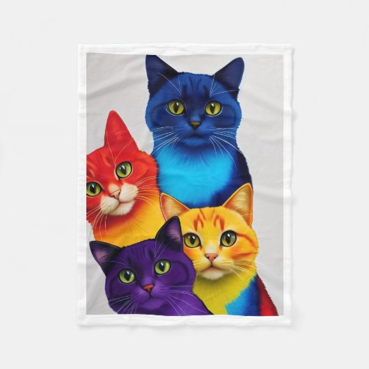 Polaire Couverture Portrait de Chats Colorés (Devant)